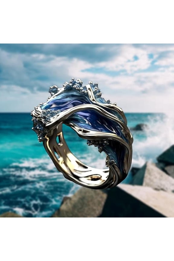 Ocean Ring Set, Women's Open Ring, Wave Resin Jewelry, Diamond Inspired Design, Ocean Themed Accessory - Perfect Gift for Nature Lovers and Adventurers