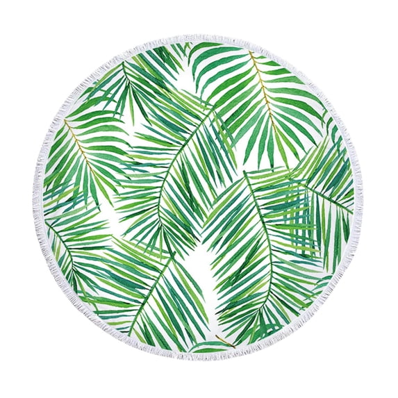 Fnochy Oversized Beach Towel Super Soft Quick-Dry 5ft Round Tassel Tropical Banana Leaf Design Multipurpose for Yoga Travel Camping Pool