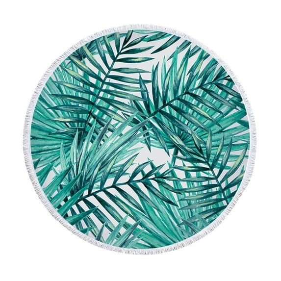 Fnochy Oversized Beach Towel Super Soft Quick-Dry 5ft Round Tassel Tropical Banana Leaf Design Multipurpose for Yoga Travel Camping Pool