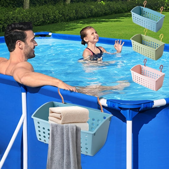 Fnochy Poolside Storage Basket | Above Ground Pool Accessories | Swimming Pool Storage Basket with Pool Cup Holder | Pool Toy Basket/Storage Bin Containers Fits for Most Frame Pools