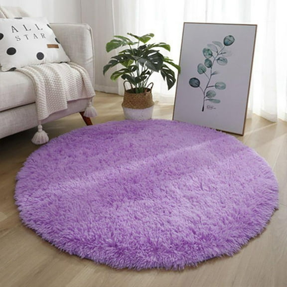 Fnochy Purple Round Rugs for Bedroom - Machine Washable, 39"x39" Circle Area Rugs for Living Room, Soft and Fluffy Shaggy Carpet for Teen Girls and Boys, Dorms, Nursery Rooms, Home Decor Aesthetic
