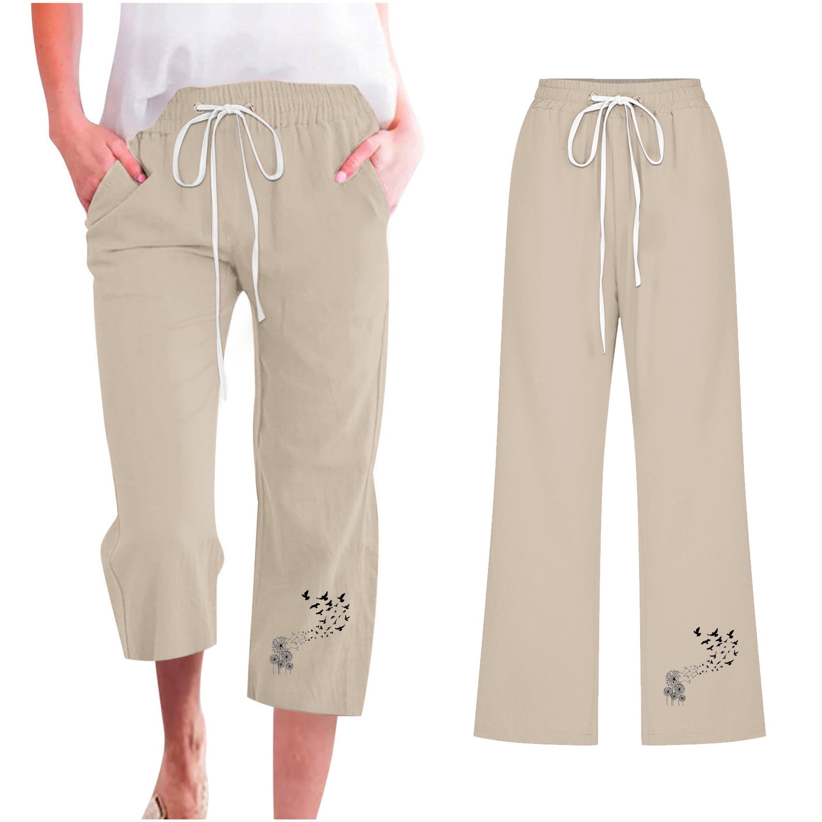 Fnochy Quilted Women's Pant Capris Pants For Casual Summer Cotton