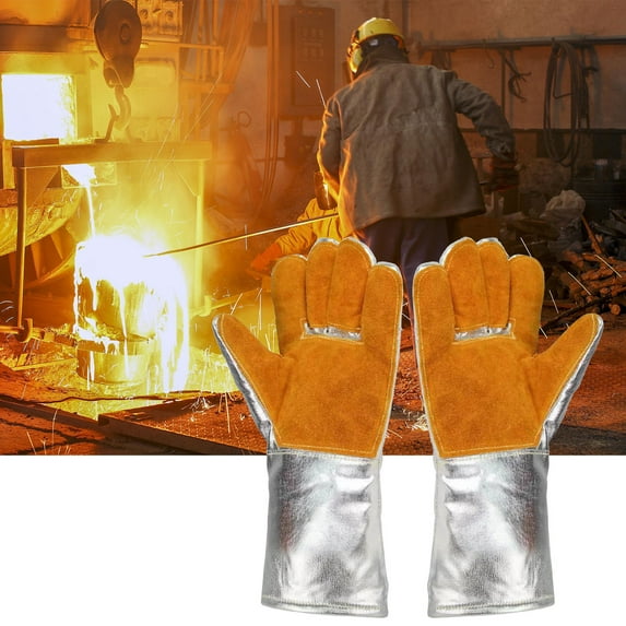Fnochy Radiation Protection Gloves, High Temperature Heat Resistant, Aluminum Foil Insulated, Fire Welding Work, Five Finger Design - Ultimate Safety for Extreme Heat