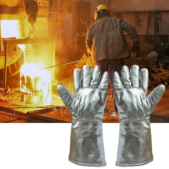 Fnochy Radiation Protection Gloves, High Temperature Heat Resistant, Aluminum Foil Insulated, Fire Welding Work, Five Finger Design - Ultimate Safety for Extreme Heat