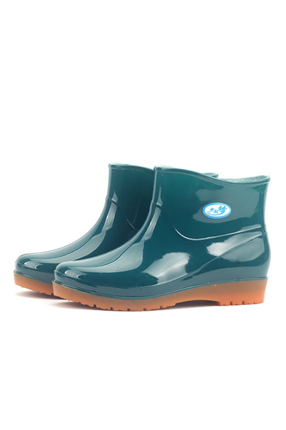 Rain Boots Waterproof Slip On Low-Heeled, Round Toe Comfort Insole Green, Sizes 5.5-8