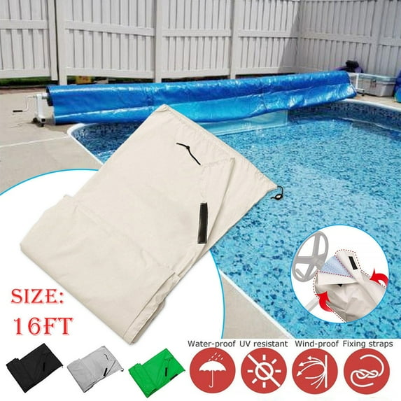Fnochy Rectangle Pool Cover, 16x3.1Ft Swimming Pool Cover for above Ground Pools, Hot Tub Cover, Heavy Duty Pool Cover with Ground Nails, Tension Hook, Drawstring