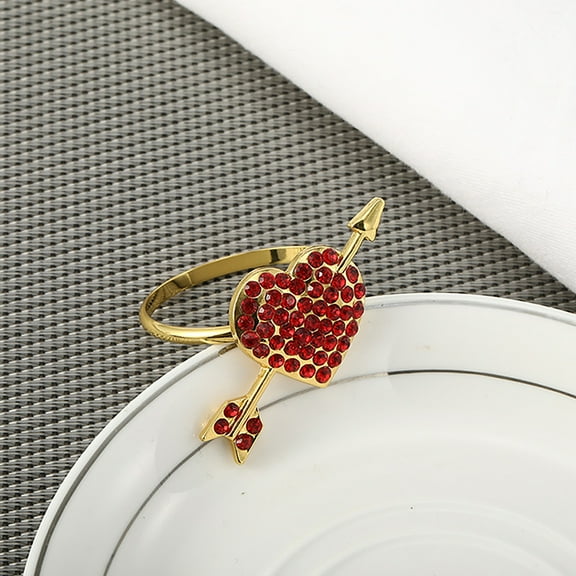 Fnochy Red Heart-Shaped Napkin Rings with Gold Alloy Base and Passionate Red Gemstones, Elevate Romance and Elegance on Your Dining Table on Valentine's Day Wedding Banquet Birthday Holiday Party