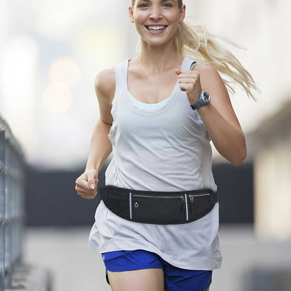 Fnochy Running Belt Waist Pack for Men Women - Waterproof Sports Belt with Zipper, Adjustable Waistband, Reflective Strip, Perfect for Running, Hiking, Cycling