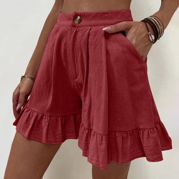 Fnochy Shorts For Women Short Pants Clearance Sport Fashion Solid Color Casual Wide Leg Ruffle Loose High Waist