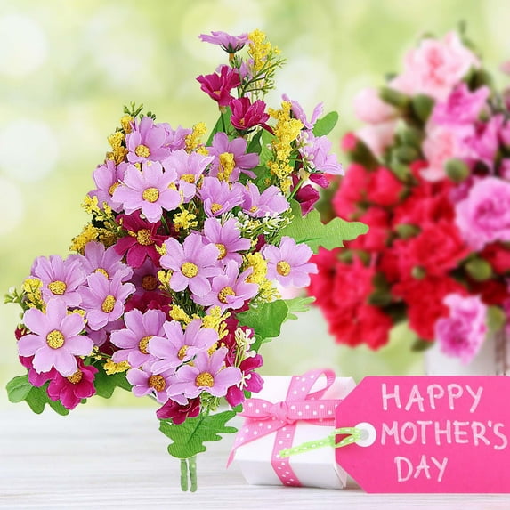 Fnochy Single Bundles Fall Flowers Artificial Daisy, Outdoor Fake Mums Flowers UV Resistant, Silk Wild Flower Bouquets Bulk Faux Plants for Decoration Vase Floral Spring Home Fall Decor