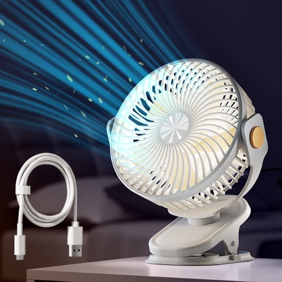 Fnochy Small Fan Portable Desk Fan with 3 Speeds, USB Rechargeable Clip Fan, LED Light Quiet Powerful Airflow for Home Office Travel Outdoor Note: This title