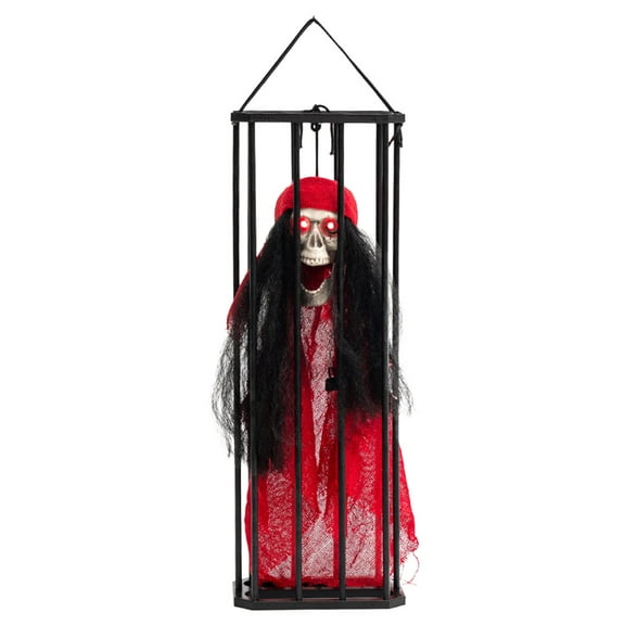 Fnochy Spooky Halloween Decorations - Hanging Ghost Prison Cage with Glow-in-the-Dark Skull for Indoor Outdoor Party, Spooky Venue, Bar, KTV - Scary Halloween Props