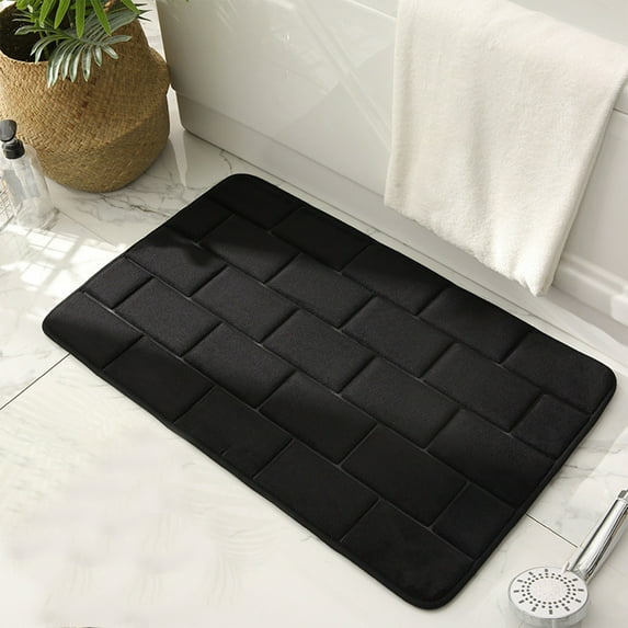 Fnochy Striped Memory Foam Bathroom Rug, Soft Absorbent Velvet Bath Mat, Dots on Underside, Machine Washable Bathmat, Thick Shower Floor Carpet Rugs Room Décor Accessories, Black