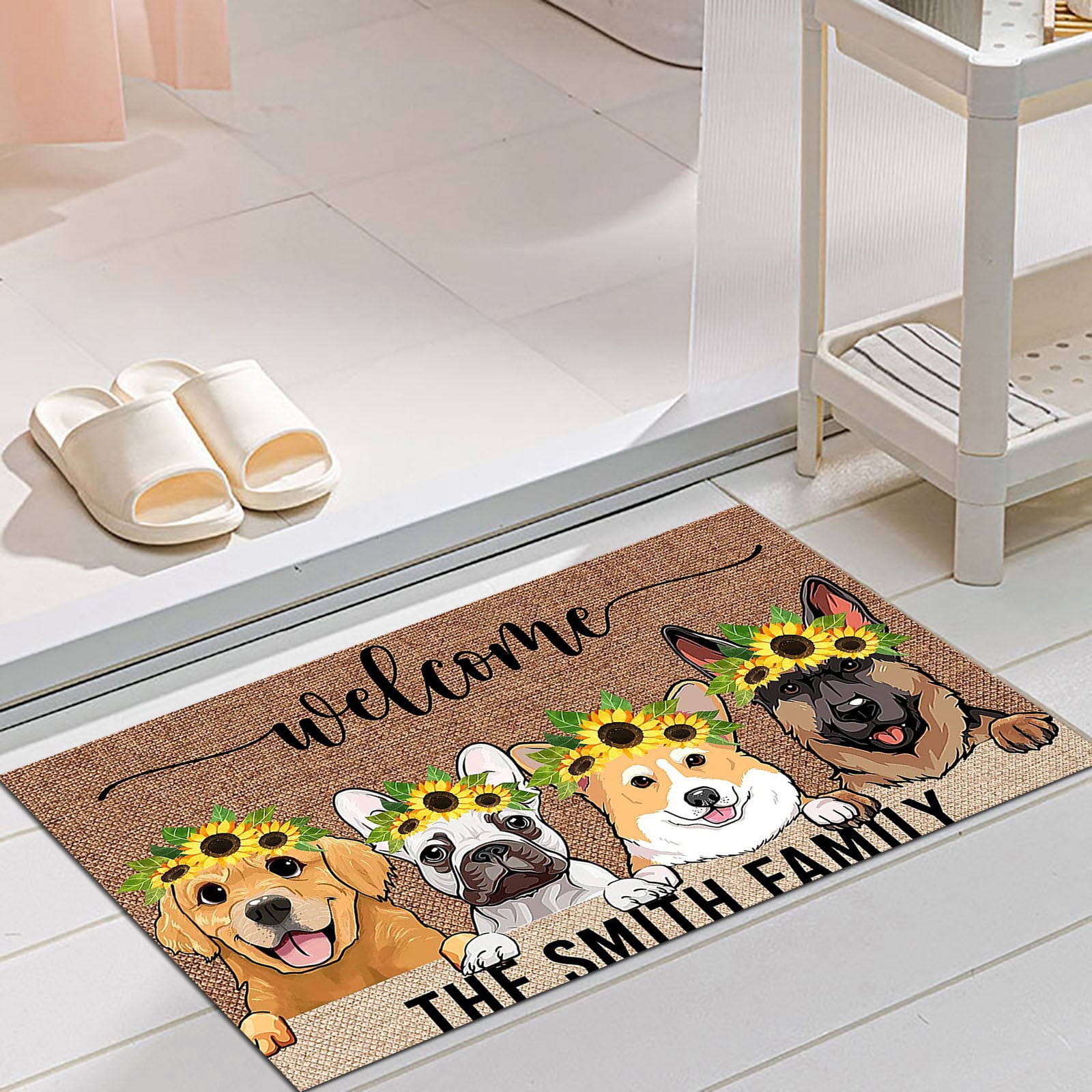 Fnochy Sunflower Doormat Rustic Farmhouse Buffalo Plaids Front