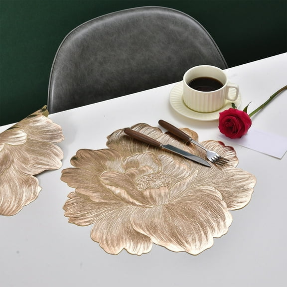 Fnochy Table Mat PVC Waterproof Non-Slip Heat Insulation Elegant Flower Design for Dining Table - Luxurious Gold Stamping Protection for Kitchen Decor