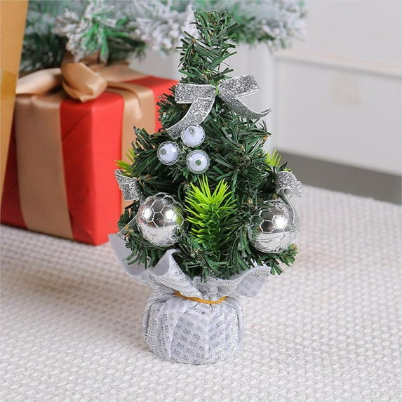Fnochy Tabletop Mini Christmas Tree, Artificial Small Xmas Tree Decor with Ornaments Miniature Tree with Ball, Snow and Baubles for Crafts Home Desktop Desk Festive Holiday Decoration, 7.87" Tall