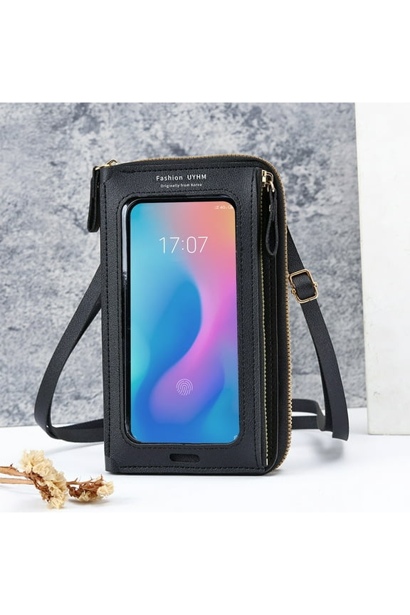 Touchscreen Crossbody Bag for Women,Mini Phone Purse with USB Charging Port,Clear Front Pocket,Card Slots,Zipper Coin Pocket,Lightweight & Durable Design for Travel,Shopping,Outdoor Activities