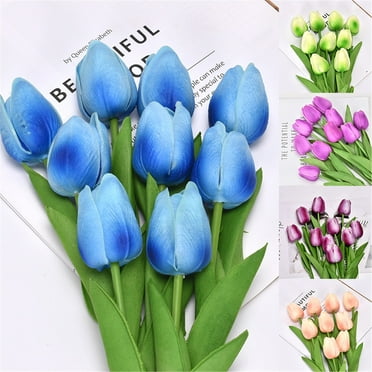 Fnochy Tulips Artificial Flowers, Real Touch, Wedding Bouquet Home Décor Party, Floral Arrangements, 10 Stems (Light Green)