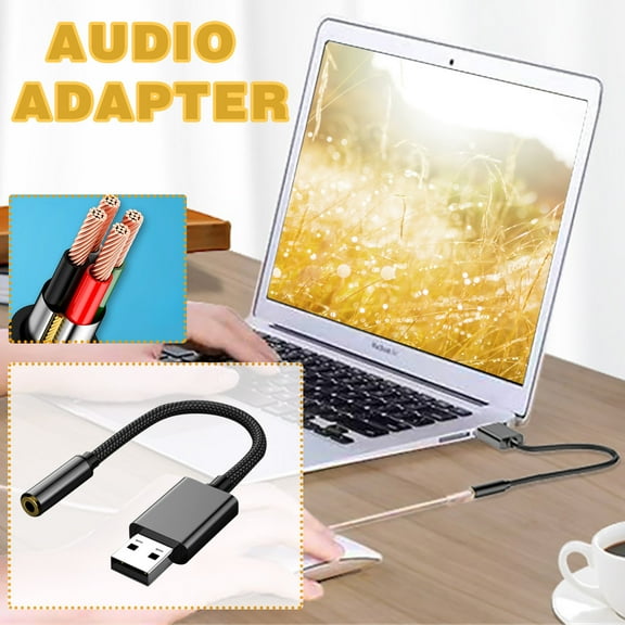 Fnochy USB to 3.5mm Audio Adapter, External Stereo Sound Card for Headphones Speaker, Plug & Play, Driverless, Compatible with PC, Laptop, Desktop