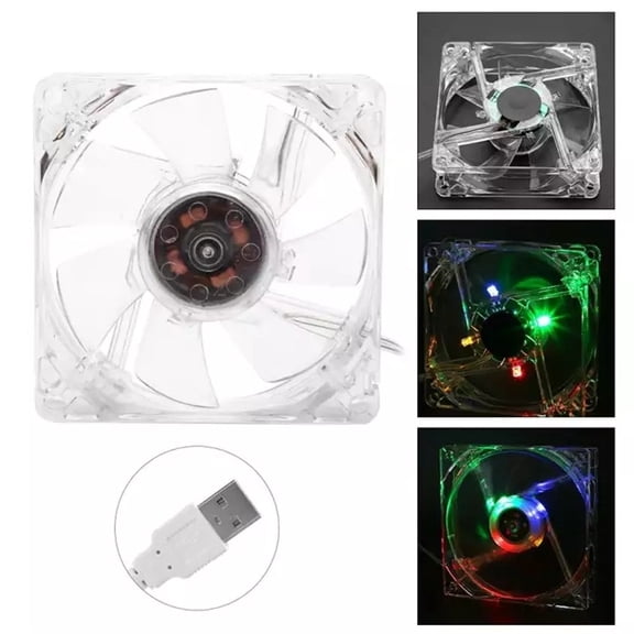 Fnochy USB PC Cooling Fan 8cm Transparent RGB LED Computer Fan 800 RPM Quiet 5V USB Fan High Speed Long Life 10000 Hours for CPU Cooler
