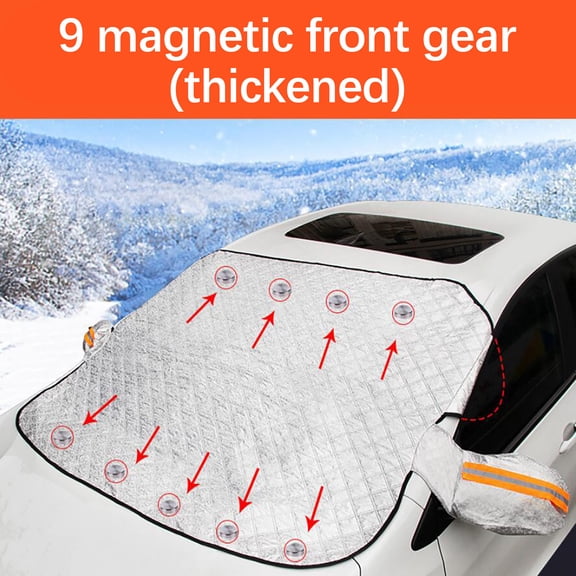Fnochy Universal Car Windshield Snow Cover 51x63in with 9 Magnets, All-Season Windshield Protector for Cars and SUVs, Foldable Snowproof Sunshade with Elastic Straps and Anti-Theft Design