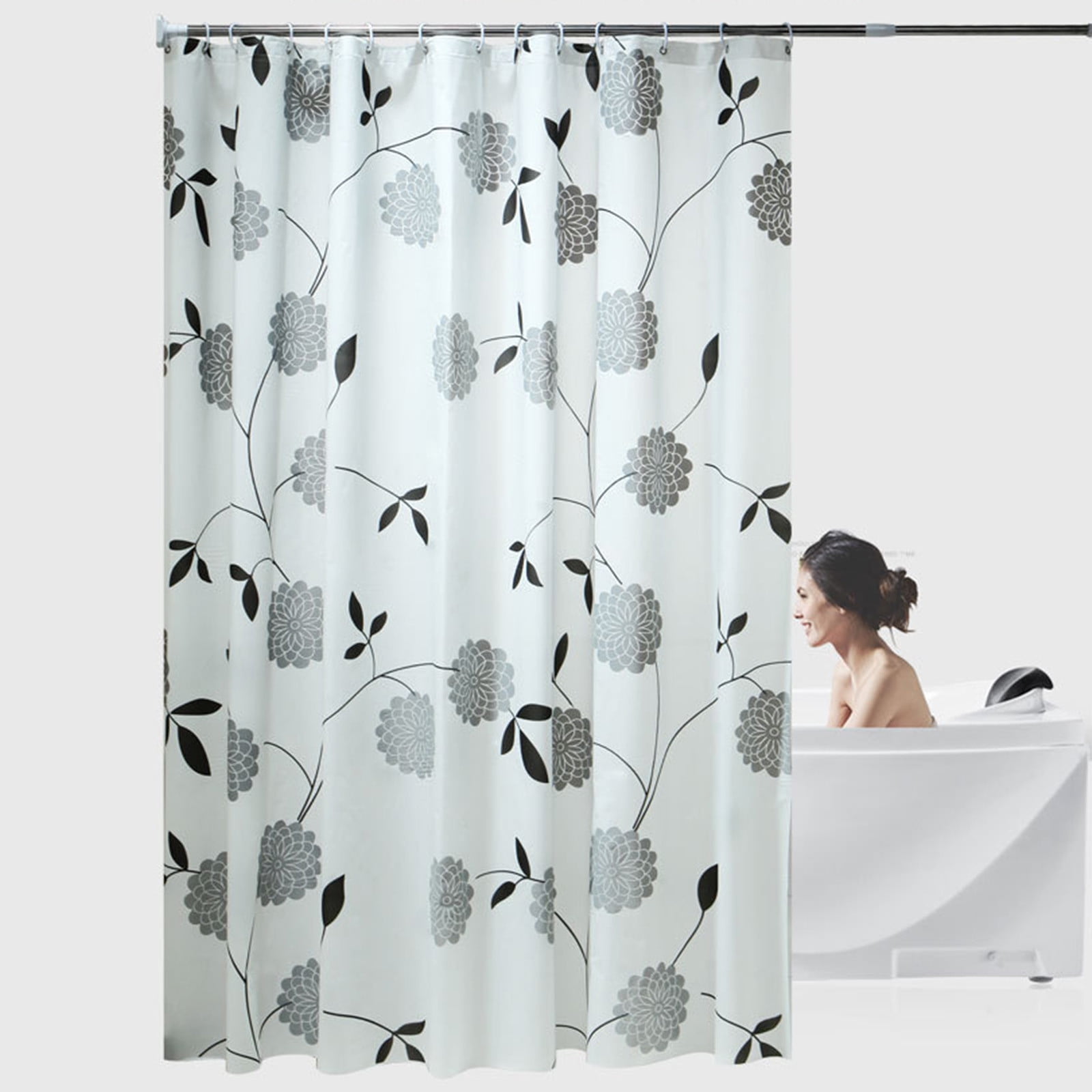 Fnochy Watercolor Floral Shower Curtain, Sage Green Beige Flower Shower ...