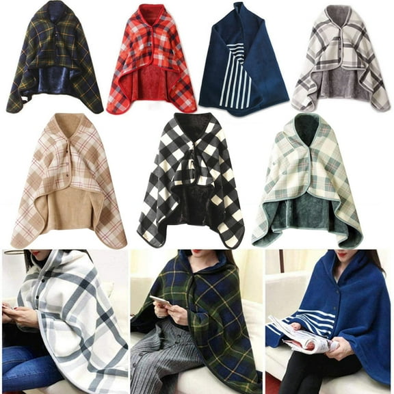 Fnochy Wearable Blanket Oversized, Comfy Lightweight Lap Blanket Poncho Throw with Buttons, Plush Sleeveless Blankets, for Women Cape Wrap Cover, 31鈥渪 51鈥?