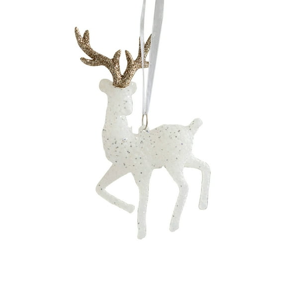 Fnochy White Reindeer Ornaments for Christmas Tree, Plastic Glitter Reindeer Hanging Figurine Ornament Packs for Christmas Decoration, 5.9 Inches Height