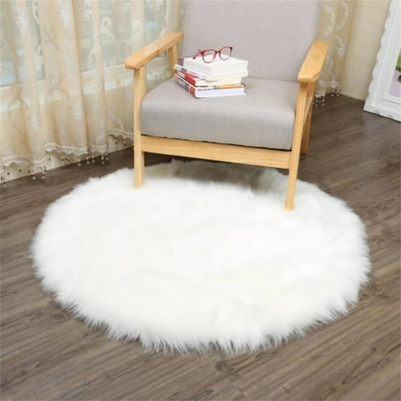 Fnochy White Round Rug 1.9Ft, Faux Sheepskin Fur Fluffy Circle Rug for Living Room, Washable Rug for Bedroom Teen Room Dorm Cute Room Rug