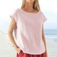 thumbnail image 1 of Fnochy Women's Shirts Clearance Solid Color Summer Fashion Cropped Sleeve Lapel V-Neck Cotton Line Loose Blouse, 1 of 5