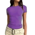 thumbnail image 1 of Fnochy Women's Yoga Tops Clearance Short Sleeve Solid Color Basics Crewneck Casual Pullover T-shirt, 1 of 1