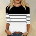 thumbnail image 1 of Fnooota 3/4 Sleeve Tops for Women, Stripe Casual Pullover Spring and Autumn Blouses Black Size XL, 1 of 5