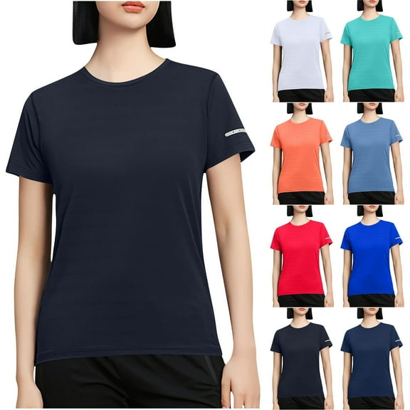 Fnooota Athletic T Shirts for Women, Crew Neck Casual Short Sleeve Summer Tops Blouses Black Size M-4XL