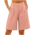 thumbnail image 1 of Fnooota Bermuda Shorts for Women, 2025 Loose Summer Knee Length Cotton Linen Shorts Pink Size 2XL, 1 of 7