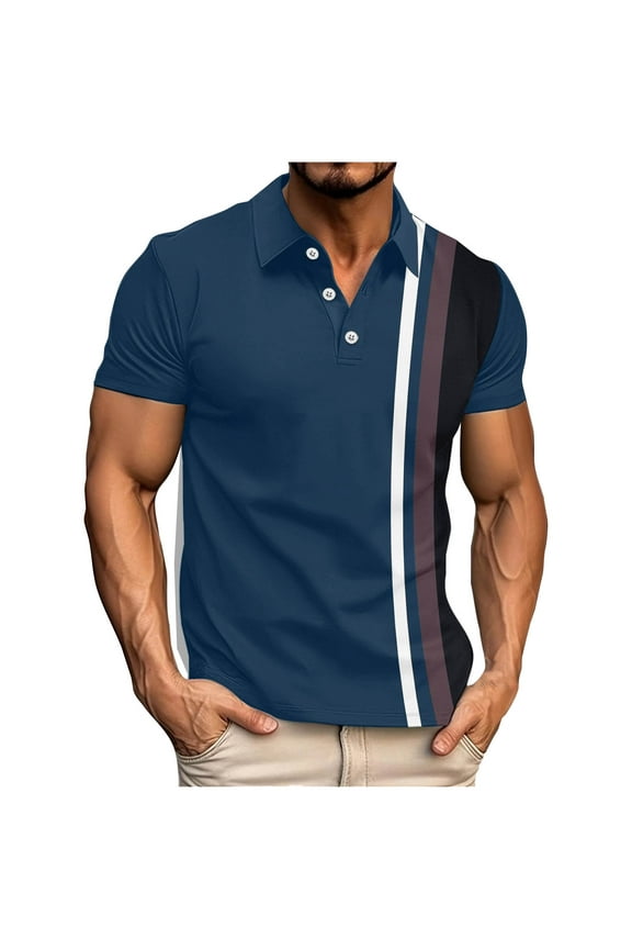 Big & Tall Men's Casual Polo Shirts, Collared Pullover Work Summer Short Sleeve Tops Navy Size 4XL