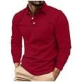 thumbnail image 1 of Fnooota Big & Tall Men's Casual Polo Shirts, Long Sleeve Pullover Solid Color Collared Fall Tops Red Size 3XL, 1 of 5