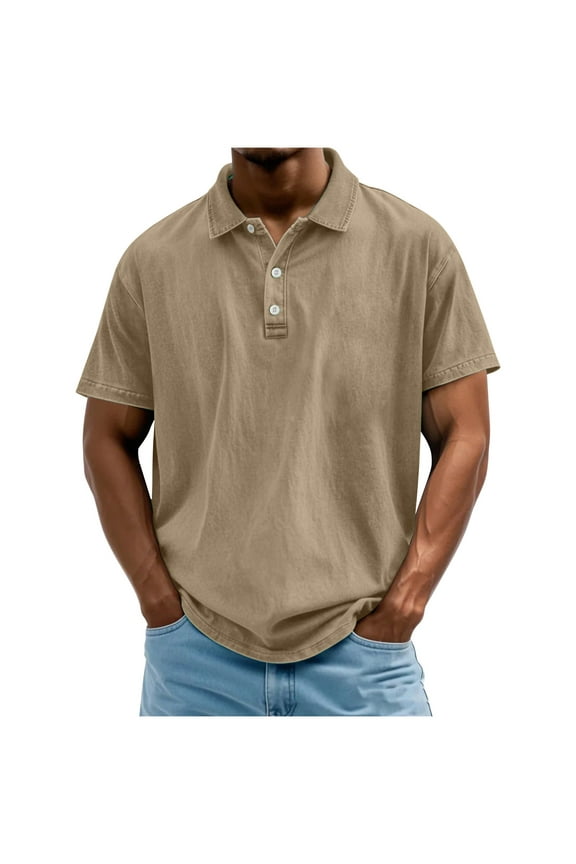 Big & Tall Men's Casual Polo Shirts, Pullover Collared Summer Fashion Short Sleeve Tops Khaki Size 4XL