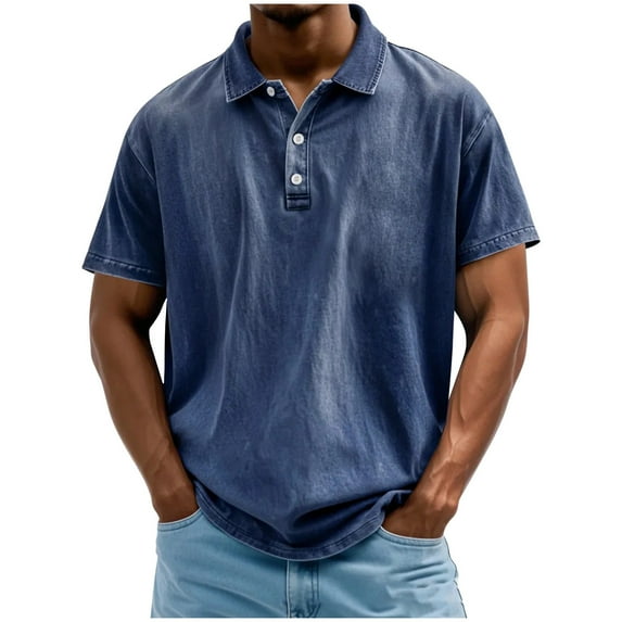 Fnooota Big & Tall Men's Casual Polo Shirts, Pullover Fashion Summer Collared Short Sleeve Tops Navy Size 4XL