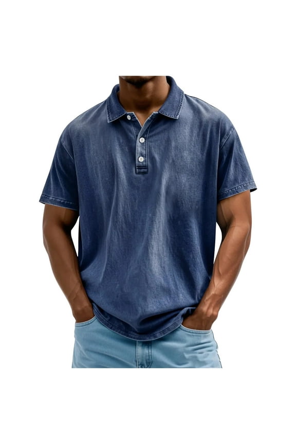 Big & Tall Men's Casual Polo Shirts, Pullover Fashion Summer Collared Short Sleeve Tops Navy Size 4XL