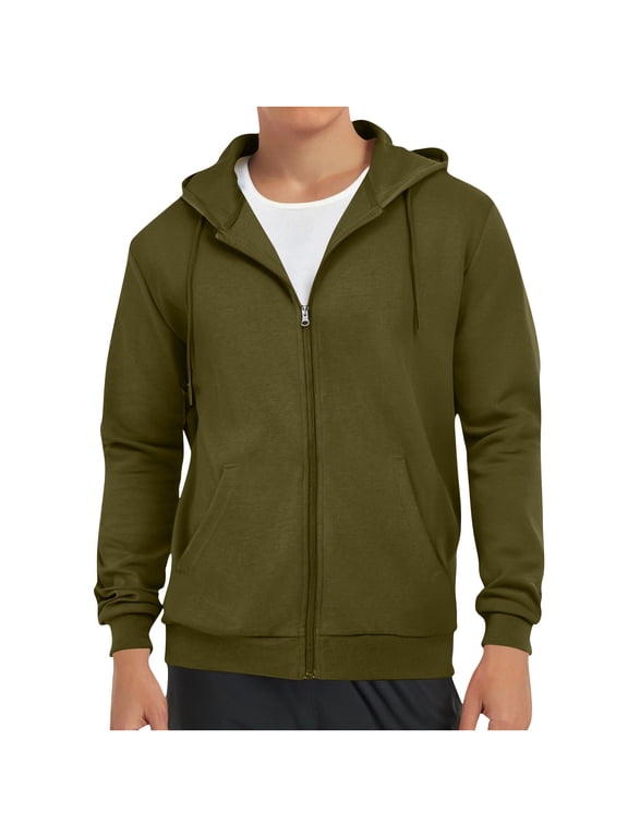 Big & Tall Mens Zip up Hoodies, Casual Drawstring Lightweight Running Athletic Jackets Army Green Size 3XL