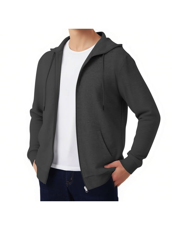 Big & Tall Mens Zip up Hoodies, Lightweight Casual Running Drawstring Athletic Jackets Dark Gray Size 4XL