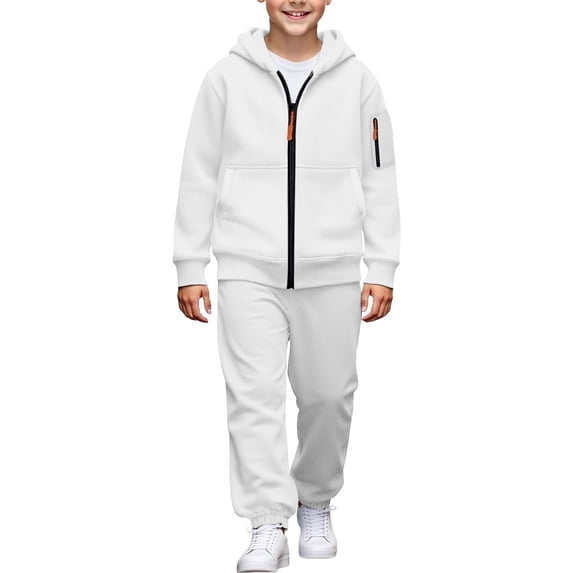 Mooqilaa Boys Activewear Outfit Sets, Casual 2 Piece Long Sleeve Hoodies and Sweatpants Sets White Size 8