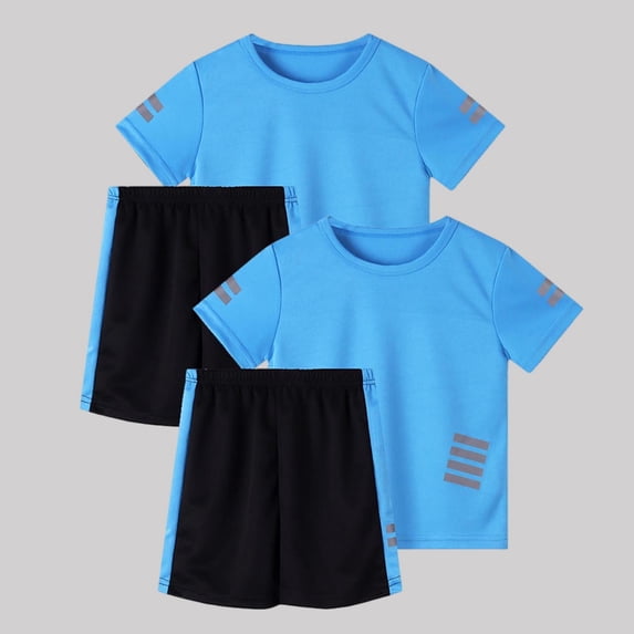 Fnooota Boys Athletic Outfit Sets, 2 PC Short Sleeve Quick-drying Sports Activewear Clothing Sets Blue Size 8