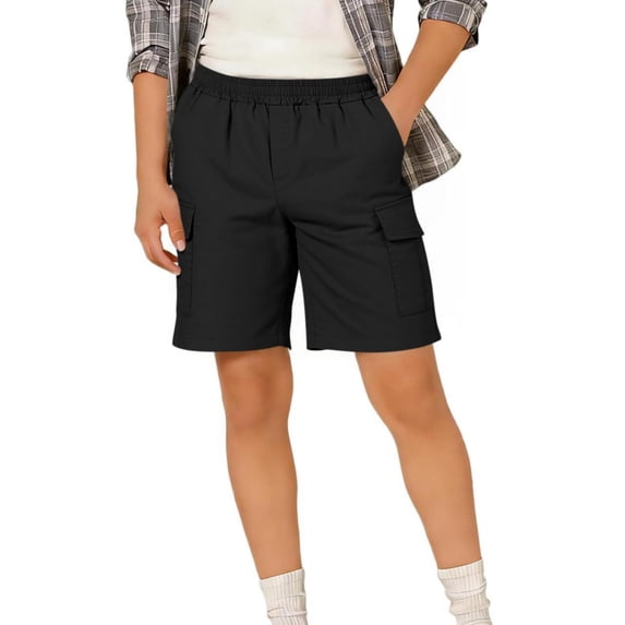 FSYBOA Boys Cargo Shorts, Casual Relaxed Fit Elastic Wasit Above The Knee Kids Summer Shorts Black Size 4-5 T
