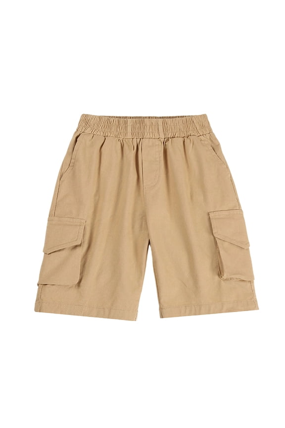 Boys Cargo Shorts, Elastic Waist Relaxed Fit Casual School Uniform Summer Shorts Khaki Size 8