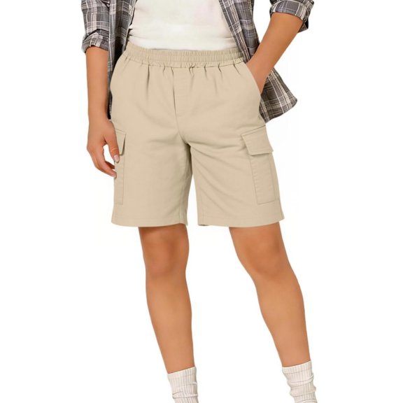 Fnooota Boys Cargo Shorts, Elastic Wasit Casual Relaxed Fit Above The Knee Kids Summer Shorts Beige Size 4-13 T