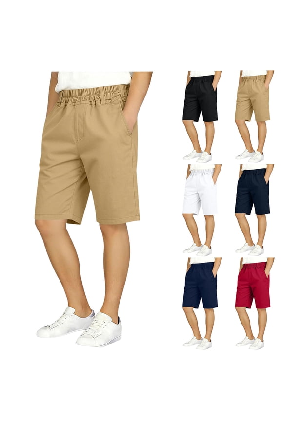 Boys Cargo Shorts, Relaxed Fit Casual Elastic Waist Summer School Uniform Shorts Khaki Size 14