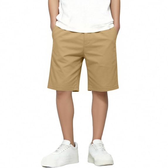 Fnooota Boys Cargo Shorts, Relaxed Fit Casual Elastic Waist Summer School Uniform Shorts Khaki Size 6