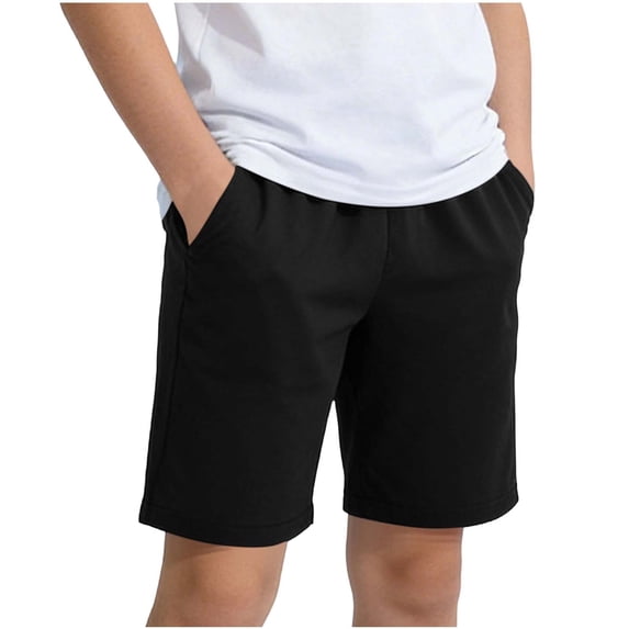 Fnooota Boys Cargo Shorts, Relaxed Fit School Uniform Elastic Waist Summer Kids Shorts Black Size 10-12