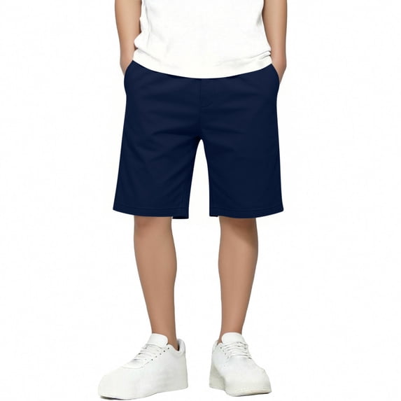 Fnooota Boys Cargo Shorts, Summer Relaxed Fit Elastic Waist Casual School Uniform Shorts Dark Blue Size 9-10 T